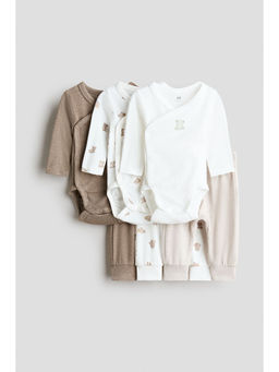 H&M - Unisex White 6-piece bodysuit and trousers set
