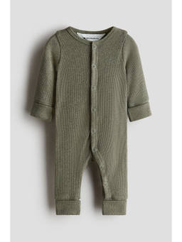 H&M - Unisex Green Ribbed cotton romper suit