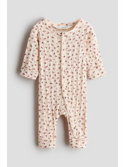 H&M - Unisex Beige Cotton pointelle romper suit