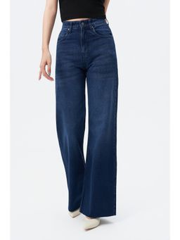 Off Duty India - Off Duty Twilight Blue Raw Hem Wide Leg Jeans