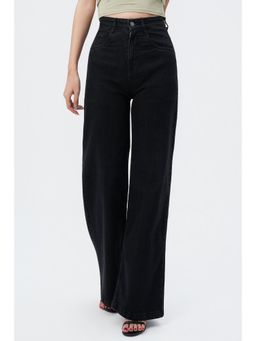 Off Duty India - Off Duty Onyx Black Stone Wash Wide Leg High Rise Jeans