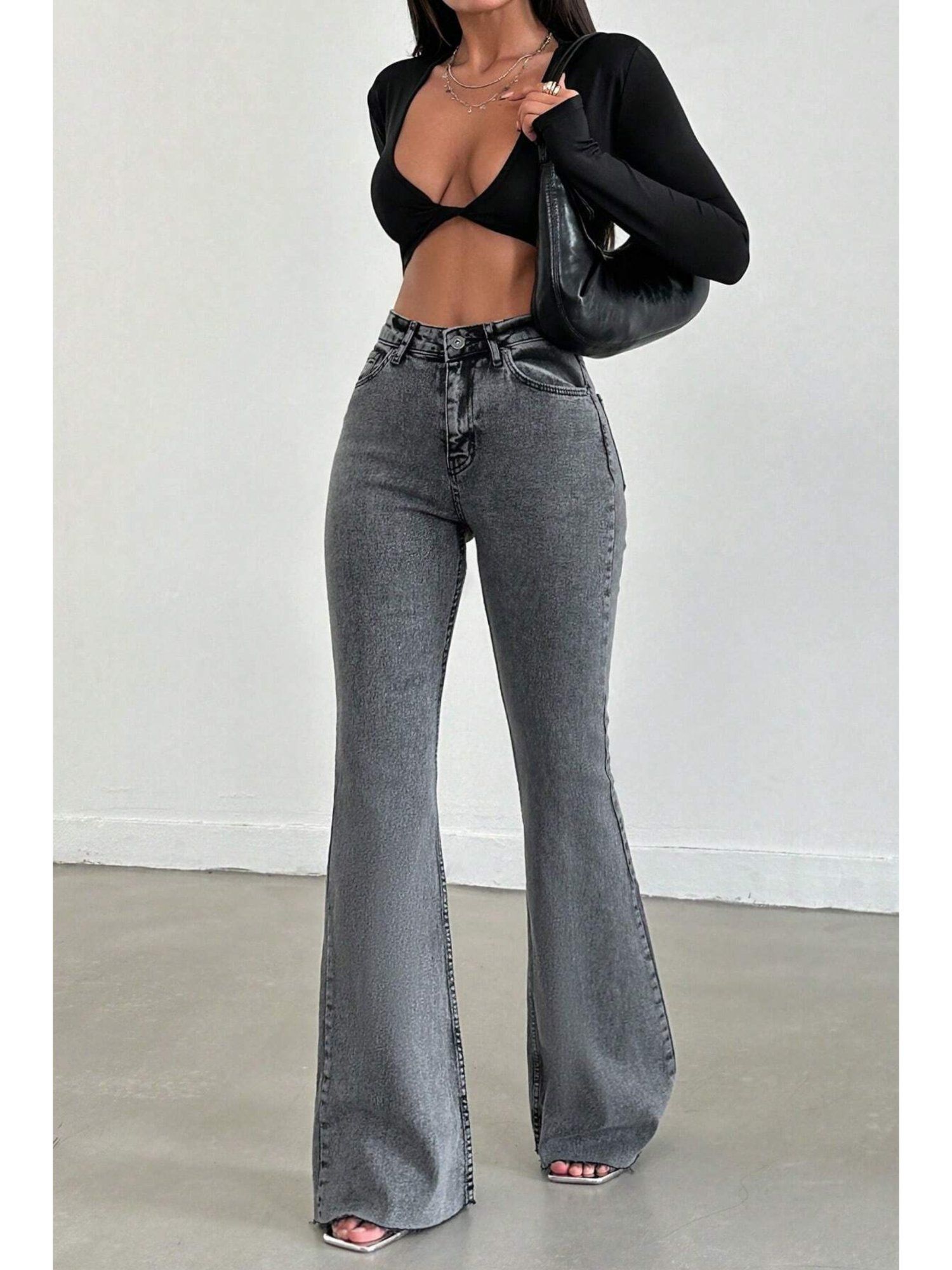 Neutral Grey Bootleg High Rise Jeans-picture-37