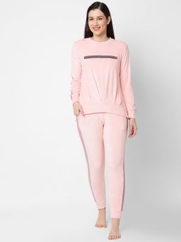 Sweet Dreams - Women Graphic Full Sleeve Round Neck Poly Spandex Pink Track Suit