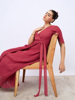 Styli - Rust V-Neck Wrap Maxi Dress with Belt (Set of 2)