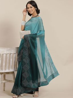 Odette - Teal Designer Ombre Coloured Art Silk Saree with Unstitched Blouse