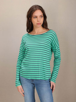U.S. POLO ASSN. - Women Green Stylised Back Horizontal Stripe Top