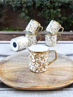 Femora - Golden Floral Motif Pattern Fine Bone China Golden Tea Cups 180Ml -6Pcs