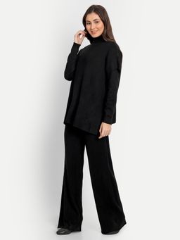IKI CHIC - Black Three Piece Turtle Neck Woollen Co-Ord (Set of 3)