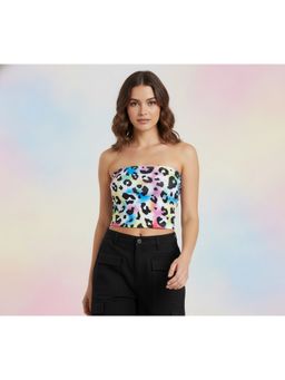 Oh Rare - Women Multi-Color Polyester Animal Print Crop Top