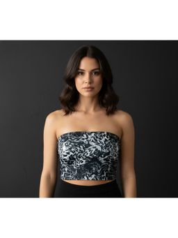Oh Rare - Women Black Polyester Abstract Crop Top