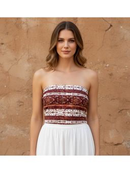 Oh Rare - Women Maroon Polyester Floral Crop Top