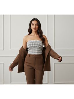 Oh Rare - Women Brown Polyester Checks Crop Top