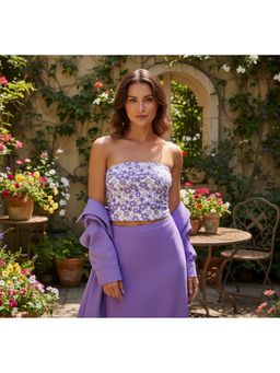 Oh Rare - Women Lavender Polyester Floral Crop Top