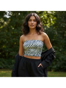 Oh Rare - Women Black Polyester Abstract Crop Top