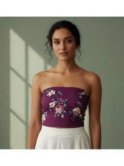 Oh Rare - Women Magenta Polyester Floral Crop Top