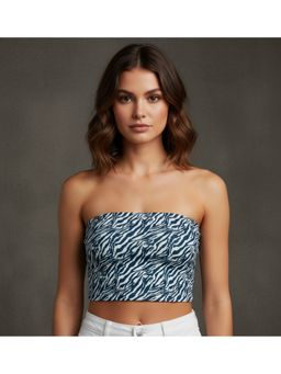 Oh Rare - Women Blue Polyester Abstract Crop Top
