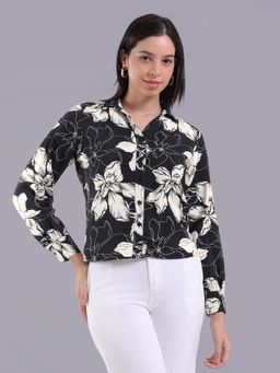 Oh Rare - Women Black Polyester Floral Shirt