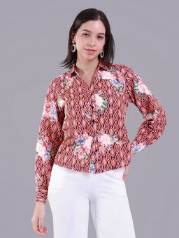 Oh Rare - Women Orange Polyester Floral Shirt