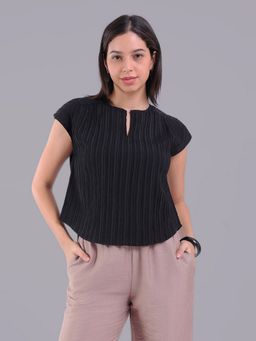 Oh Rare - Women Black Polyester Stripes Top
