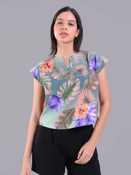 Oh Rare - Women Green Polyester Floral Top