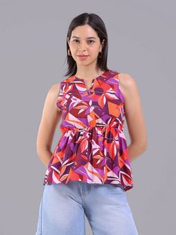 Oh Rare - Women Purple Polyester Floral Peplum Top