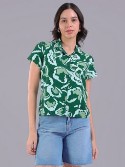 Oh Rare - Women Green Polyester Abstract Shirt