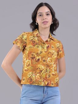 Oh Rare - Women Yellow Polyester Floral Shirt