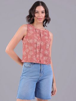 Oh Rare - Women Rust Polyester Floral Top