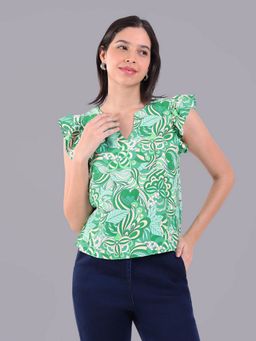 Oh Rare - Women Green Polyester Floral Top