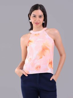 Oh Rare - Women Peach Polyester Floral Top