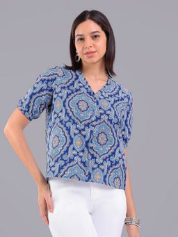 Oh Rare - Women Blue Polyester Printed Top