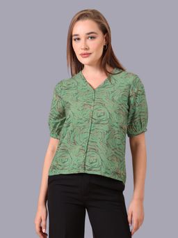 Oh Rare - Women Green Polyester Abstract Top
