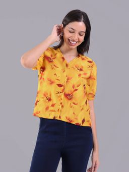Oh Rare - Women Yellow Polyester Floral Top