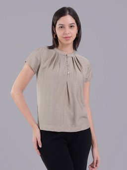Oh Rare - Women Khaki Polyester Solid Top