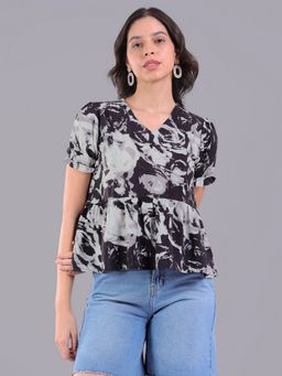 Oh Rare - Women Black Polyester Abstract Top