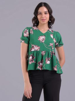 Oh Rare - Women Green Polyester Floral Top