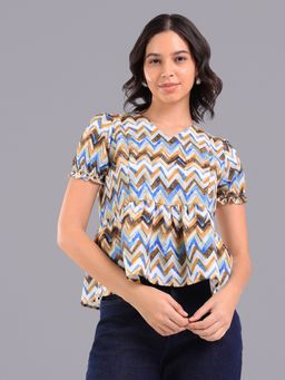 Oh Rare - Women White Polyester Geometric Top