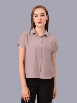 Oh Rare - Women Khaki Polyester Solid Shirt