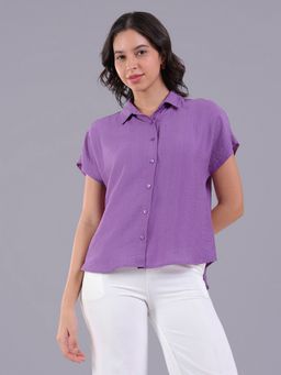 Oh Rare - Women Purple Polyester Solid Shirt