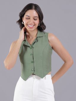 Oh Rare - Women Olive Polyester Solid Crop Top