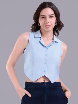 Oh Rare - Women Blue Polyester Solid Crop Top