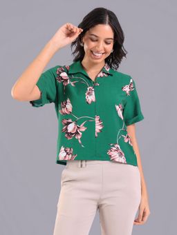 Oh Rare - Women Olive Polyester Floral Top