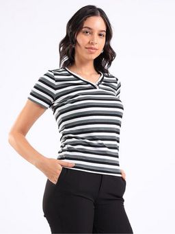 Oh Rare - Women Black Polyester Stripes Top