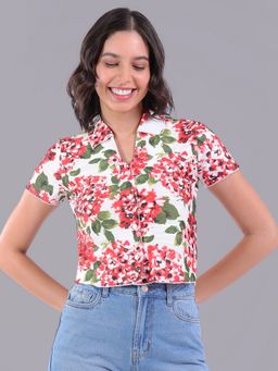 Oh Rare - Women Off White Polyester Floral Shirt