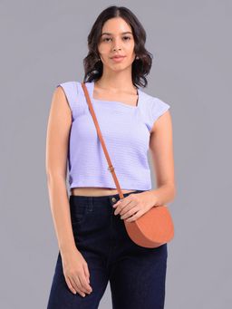 Oh Rare - Women Lavender Polyester Textured Crop Top