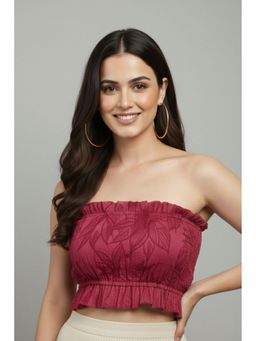 Oh Rare - Women Maroon Polyester Floral Crop Top