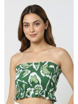 Oh Rare - Women Green Polyester Abstract Crop Top