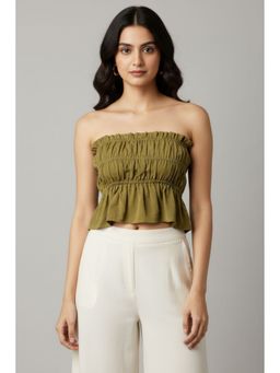 Oh Rare - Women Olive Polyester Solid Crop Top