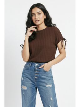 Oh Rare - Women Brown Polyester Textured Top