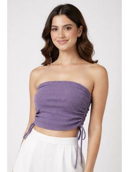 Oh Rare - Women Purple Polyester Textured Crop Top